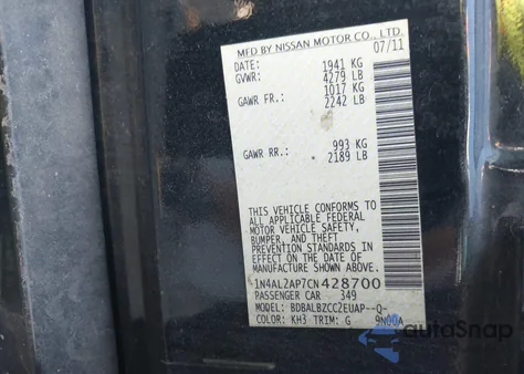 2012 Nissan Altima 2.5 S z USA, uszkodzony, nr VIN 1N4AL2AP7CN428700